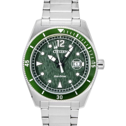Citizen Eco-Drive rustfrit stål grøn urskive Solar AW1880-55X 100M herreur