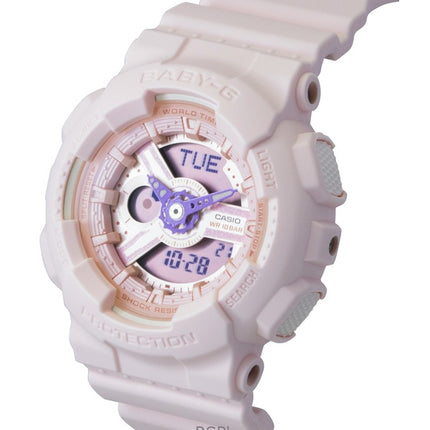 Casio Baby-G analog digital harpiksrem lyserød urskive kvarts BA-110AH-4A 100M dameur