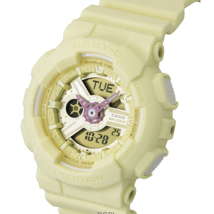 Casio Baby-G analog digital harpiksrem gul urskive kvarts BA-110AH-9A 100M dameur