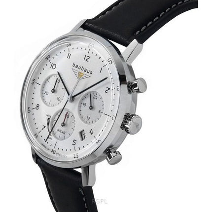 Bauhaus Classic Chronograph rustfrit stål læderrem White Dial Solar 20861 herreur