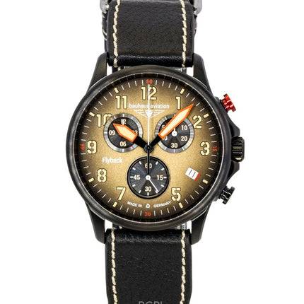 Bauhaus Aviation Flyback Kronograf Læderrem Brun Skive Quartz 28885 100M Herreur