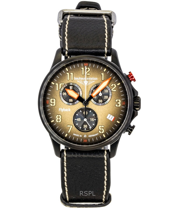 Bauhaus Aviation Flyback Kronograf Læderrem Brun Skive Quartz 28885 100M Herreur