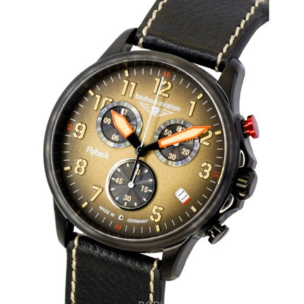 Bauhaus Aviation Flyback Kronograf Læderrem Brun Skive Quartz 28885 100M Herreur