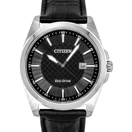 Citizen Eco-Drive sort læderrem sort urskive Solar BM7108-14E 100M herreur