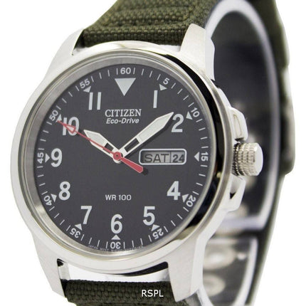 Citizen Eco-Drive grøn lærred bæltet 100M BM8180-03E Herreur