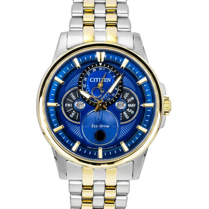 Citizen Calendrier Moonphase tofarvet rustfrit stål blå urskive Eco-Drive BU0054-52L 100M herreur