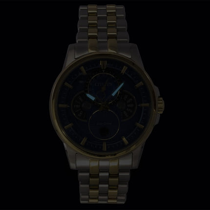 Citizen Calendrier Moonphase tofarvet rustfrit stål blå urskive Eco-Drive BU0054-52L 100M herreur