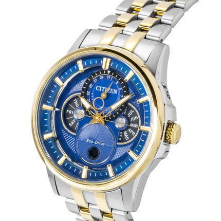 Citizen Calendrier Moonphase tofarvet rustfrit stål blå urskive Eco-Drive BU0054-52L 100M herreur