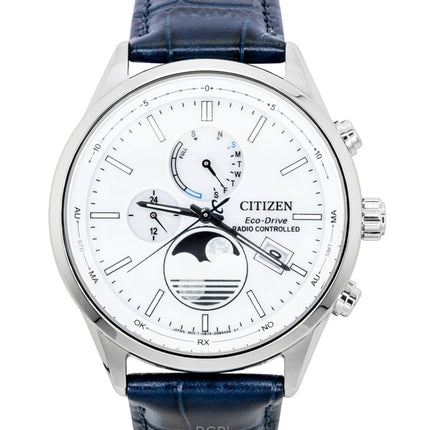 Citizen Eco-Drive radiostyret læderrem med hvid urskive BY1030-09A 100M herreur