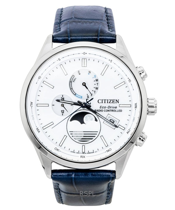 Citizen Eco-Drive radiostyret læderrem med hvid urskive BY1030-09A 100M herreur