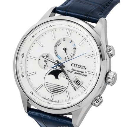 Citizen Eco-Drive radiostyret læderrem med hvid urskive BY1030-09A 100M herreur