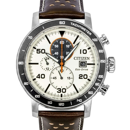 Citizen Brycen Chronograph Brun Læderrem Elfenbensfarvet Skive Eco-Drive CA0649-06X 100M Herreur