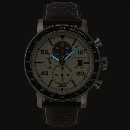 Citizen Brycen Chronograph Brun Læderrem Elfenbensfarvet Skive Eco-Drive CA0649-06X 100M Herreur