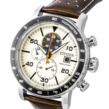 Citizen Brycen Chronograph Brun Læderrem Elfenbensfarvet Skive Eco-Drive CA0649-06X 100M Herreur