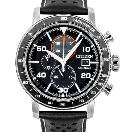 Citizen Brycen kronograf læderrem sort urskive Eco-Drive CA0649-14E 100M herreur