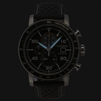 Citizen Brycen kronograf læderrem sort urskive Eco-Drive CA0649-14E 100M herreur