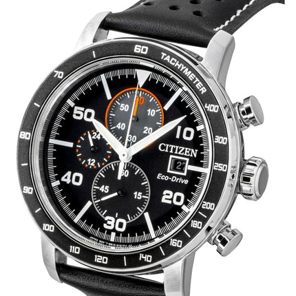 Citizen Brycen kronograf læderrem sort urskive Eco-Drive CA0649-14E 100M herreur
