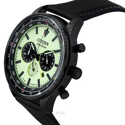 Citizen Eco-Drive Chronograph læderrem Fuld lysende grøn skive CA4505-21X 100M herreur