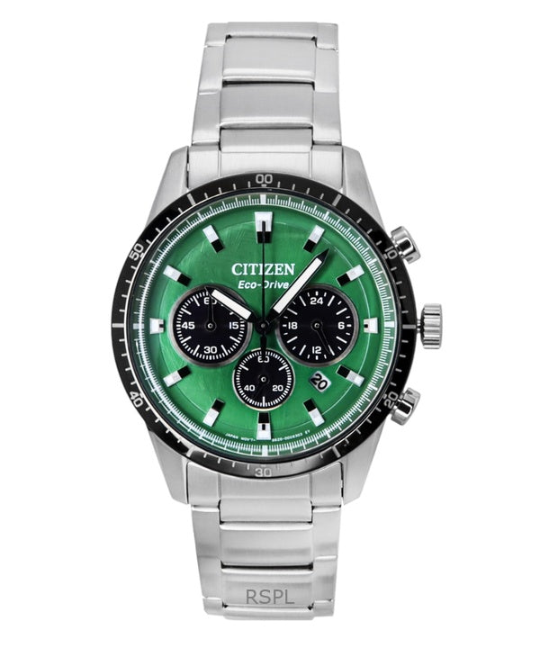 Citizen Eco-Drive kronograf rustfrit stål grøn urskive CA4624-56X 100M herreur