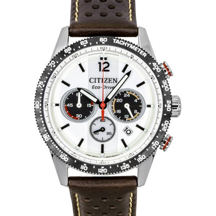Citizen Eco-Drive Chronograph Analog Brun Læderrem Hvid Skive Solar CA4714-04A 100M Herreur