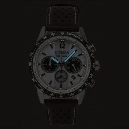 Citizen Eco-Drive Chronograph Analog Brun Læderrem Hvid Skive Solar CA4714-04A 100M Herreur