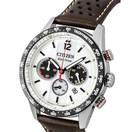 Citizen Eco-Drive Chronograph Analog Brun Læderrem Hvid Skive Solar CA4714-04A 100M Herreur