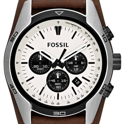 Fossile Coachman Chronograph hvide Dial brun læder CH2890 Herreur