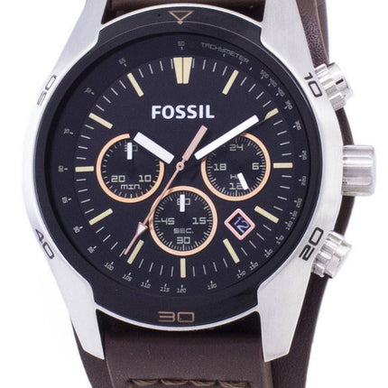 Fossile Coachman Chronograph sort urskive brun læder CH2891 Herreur