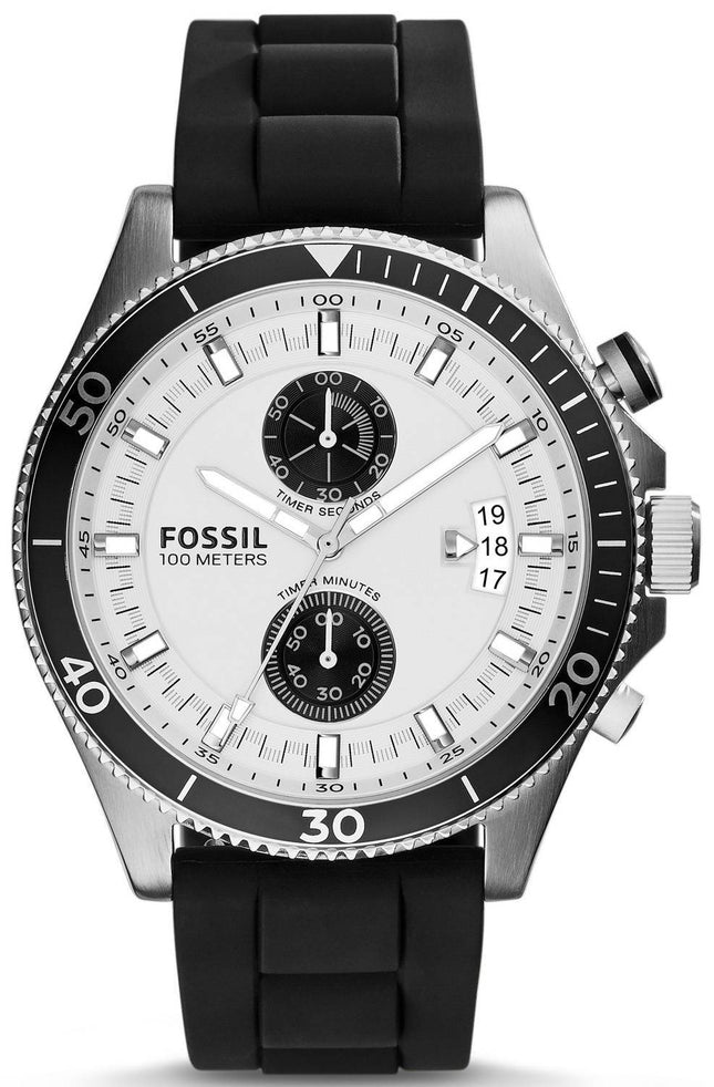 Fossile Wakefield Chronograph sort silikone rem CH2933 Herreur