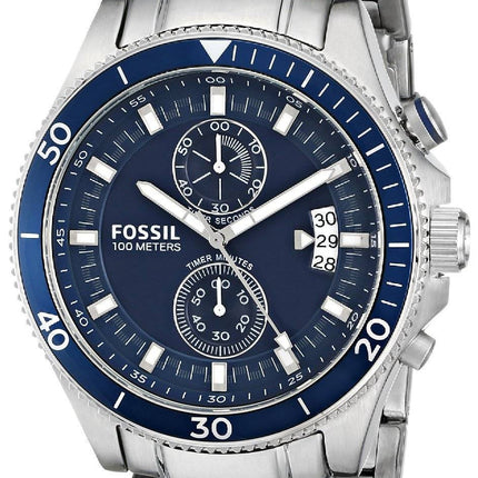 Fossile Wakefield Chronograph blå urskive rustfrit stål CH2937 Herreur