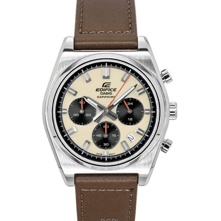 Casio Edifice Analog Standard Kronograf Læderrem Elfenbensfarvet Skive Quartz EFB-730L-7AV 100M Herreur