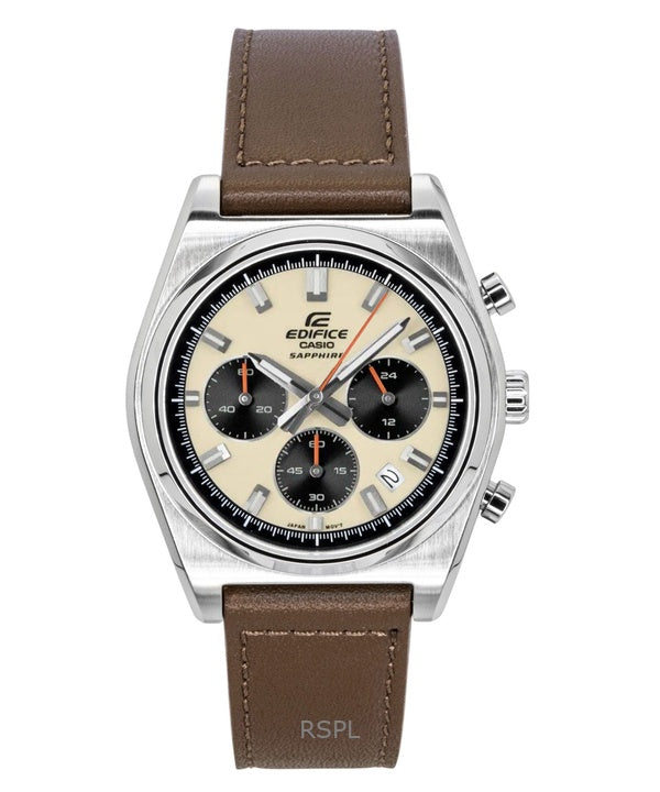 Casio Edifice Analog Standard Kronograf Læderrem Elfenbensfarvet Skive Quartz EFB-730L-7AV 100M Herreur