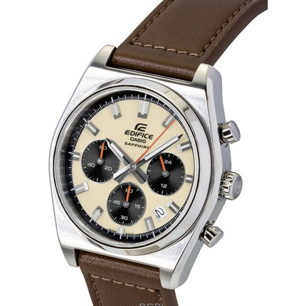 Casio Edifice Analog Standard Kronograf Læderrem Elfenbensfarvet Skive Quartz EFB-730L-7AV 100M Herreur