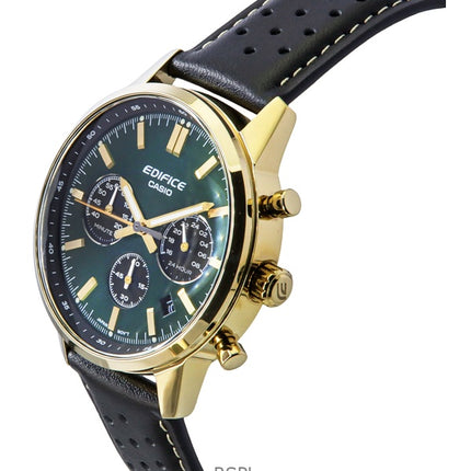 Casio Edifice analog kronograf læderrem grøn urskive kvarts EFR-575CL-3A 100M herreur