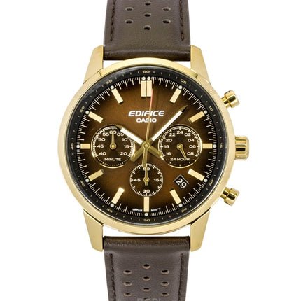 Casio Edifice Analog Chronograph Leather Strap Brown Dial Quartz EFR-575CL-5A 100M Men's Watch