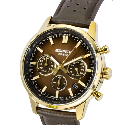 Casio Edifice Analog Chronograph Leather Strap Brown Dial Quartz EFR-575CL-5A 100M Men's Watch