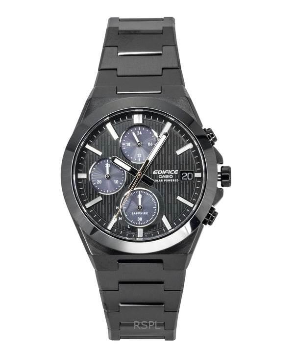 Casio Edifice analog kronograf rustfrit stål sort urskive solcelle EFS-S650DC-1A 100M herreur
