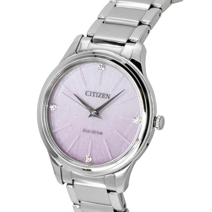Citizen Eco-Drive analog rustfrit stål lyserød urskive solcelle EM1220-58X dameur