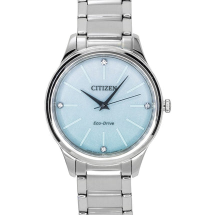 Citizen Eco-Drive analog rustfrit stål isblå urskive solcelle EM1220-58Y dameur