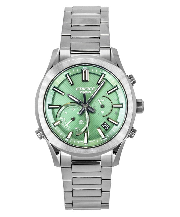 Casio Edifice analog kronograf smartphone link grøn urskive rustfrit stål solcelle EQB-1300DC-3A 100M herreur