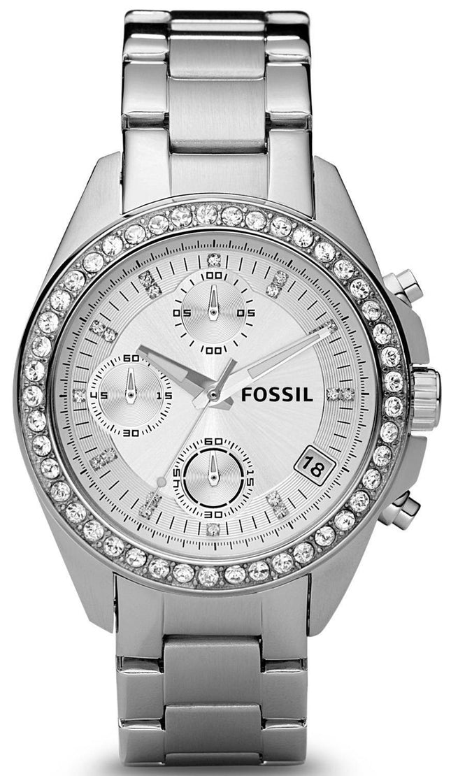 Fossile Decker Chronograph krystaller hvide Dial ES2681 kvinders ur