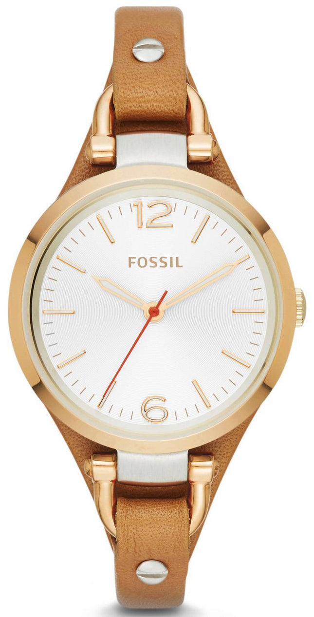 Fossile Georgien White Dial Rose guld Tone brun læder rem ES3565 kvinders ur
