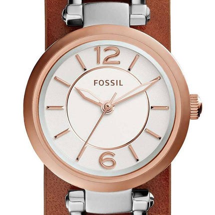 Fossile Georgien Artisan hvide Dial brun læder ES3855 kvinders ur