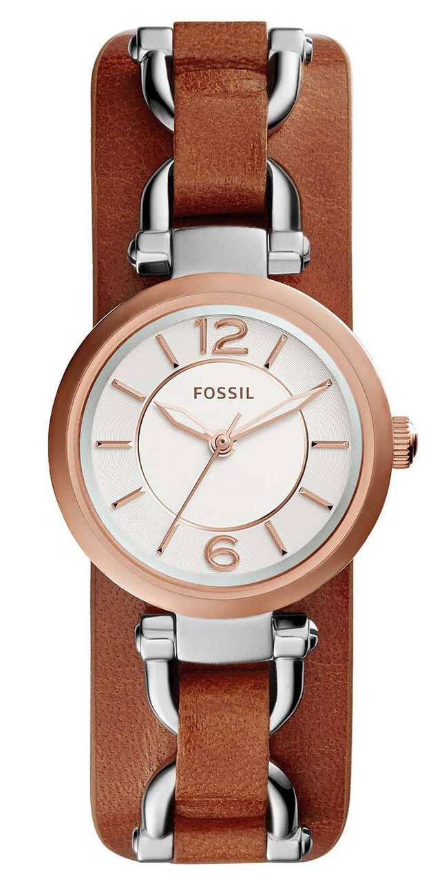 Fossile Georgien Artisan hvide Dial brun læder ES3855 kvinders ur