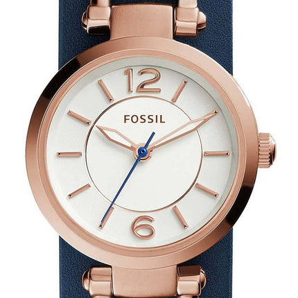 Fossile Georgien Artisan hvide Dial marineblå læder ES3857 kvinders ur