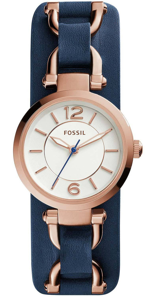 Fossile Georgien Artisan hvide Dial marineblå læder ES3857 kvinders ur
