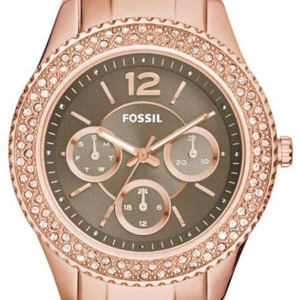 Fossile Stella Taupe ringe krystaller multifunktions Rose guld-Tone ES3863 kvinders ur