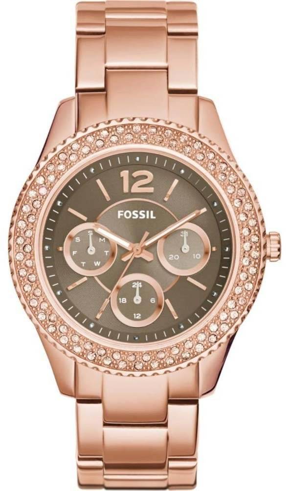 Fossile Stella Taupe ringe krystaller multifunktions Rose guld-Tone ES3863 kvinders ur