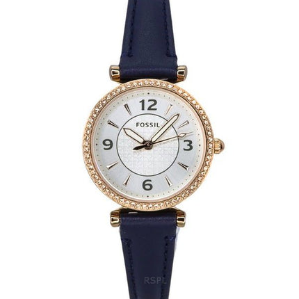 Fossil Carlie Crystal Accents Sølv Urskive Navy LiteSkjul Læder Quartz ES5295 Dameur