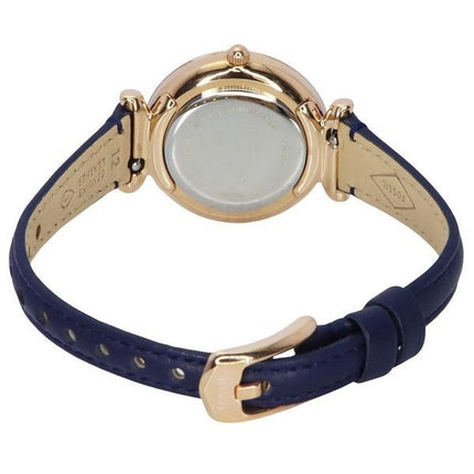 Fossil Carlie Crystal Accents Sølv Urskive Navy LiteSkjul Læder Quartz ES5295 Dameur